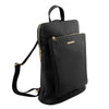 Angled View Of The Black Leather Backpack Ladies
