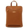 Front View Of The Cognac Leather Backpack Ladies
