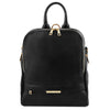Front View Of The Black Soft Womens Leather Backpack