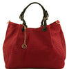 Front View Of The Red Woven Leather Shoulder Bag
